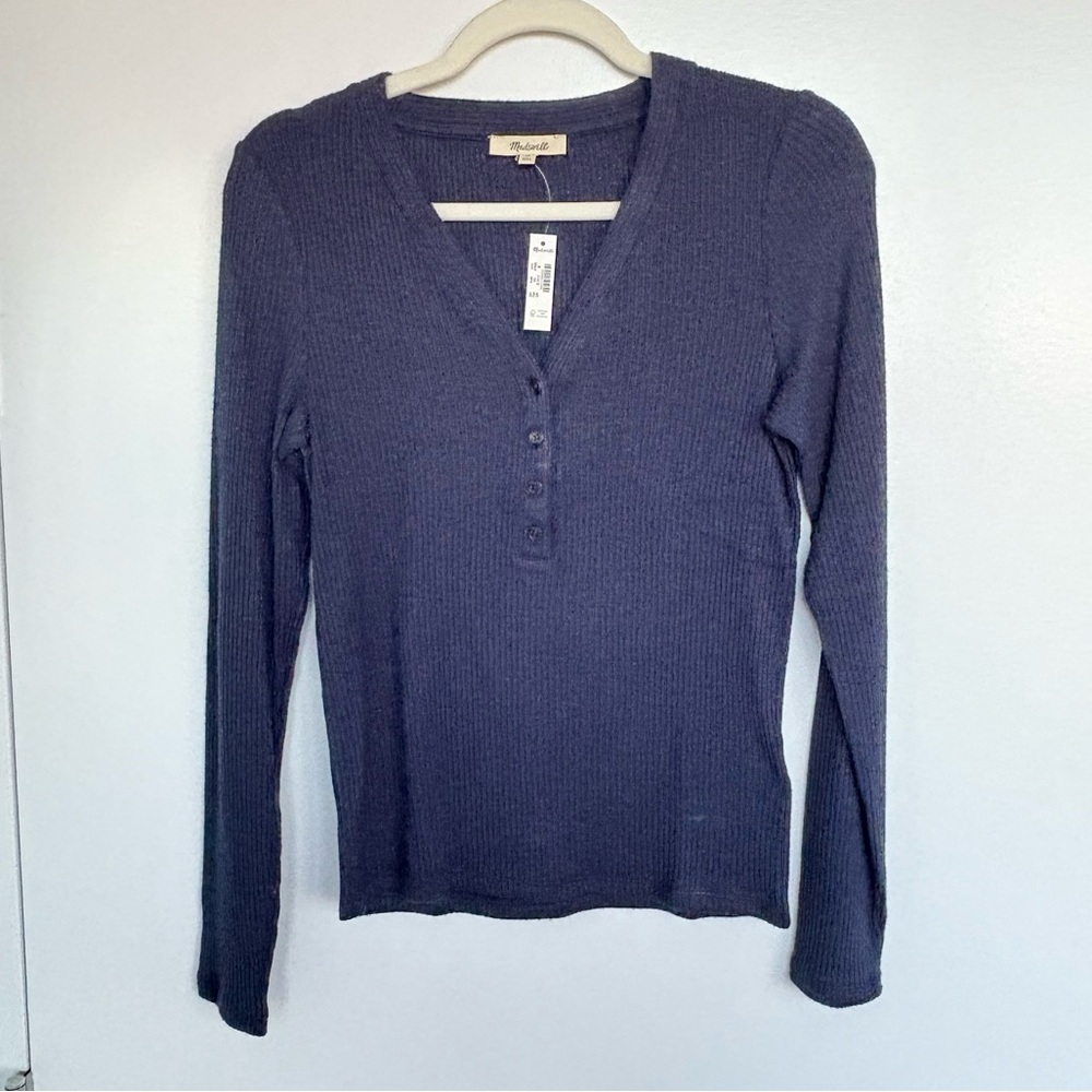 Madewell Navy Ribbed Long Sleeve Henley Top - M - NWT